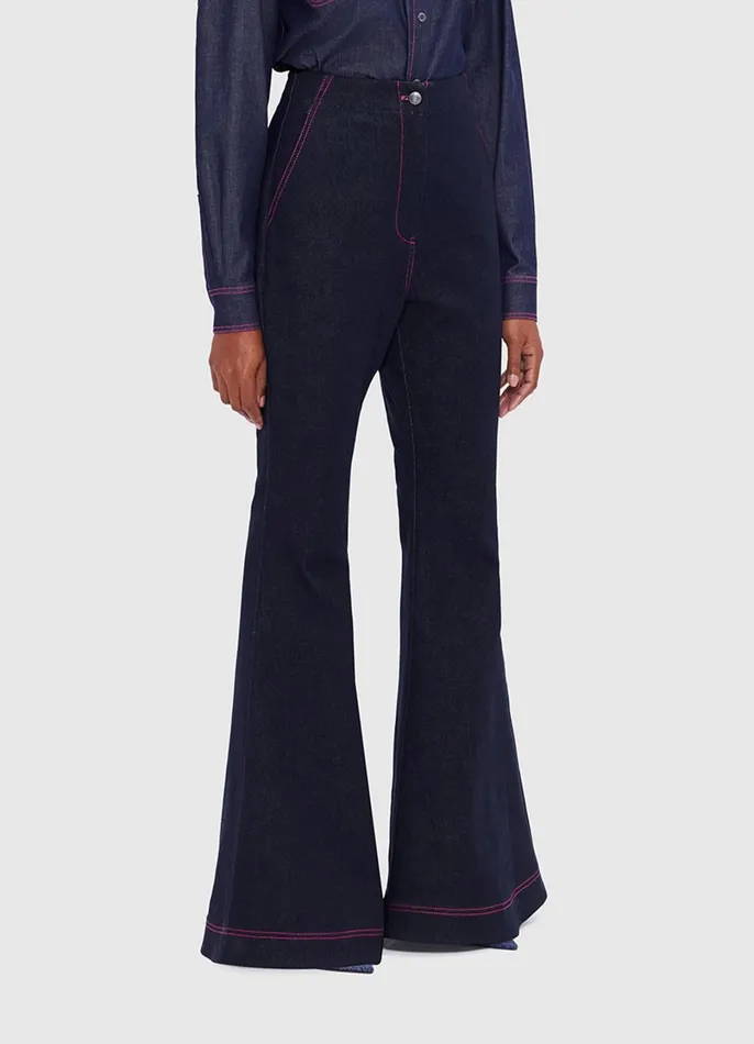 Two Piece Sets Women LEO LIN Maya Denim Flared Jeans 8211 Indigo