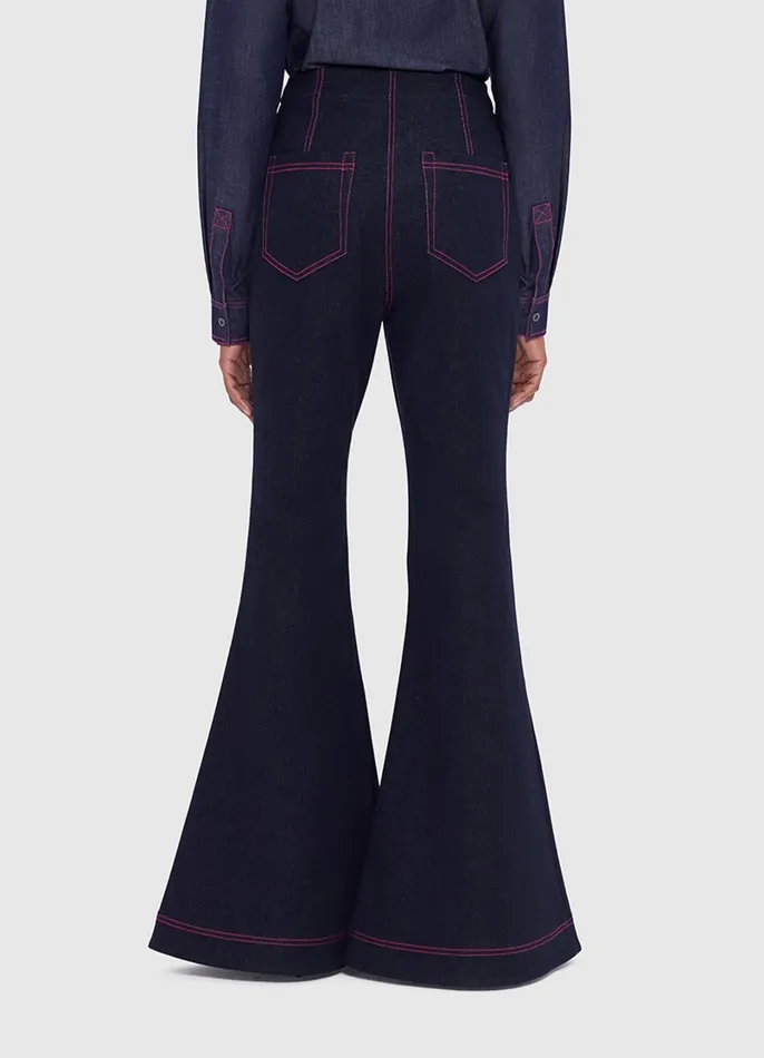 Two Piece Sets Women LEO LIN Maya Denim Flared Jeans 8211 Indigo