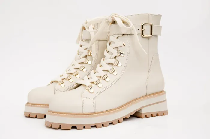 Vinci Leather Boots and Booties The Belgrano Cream Leather LaceUp Ankle Boot With A Side Zipper 8211 Women