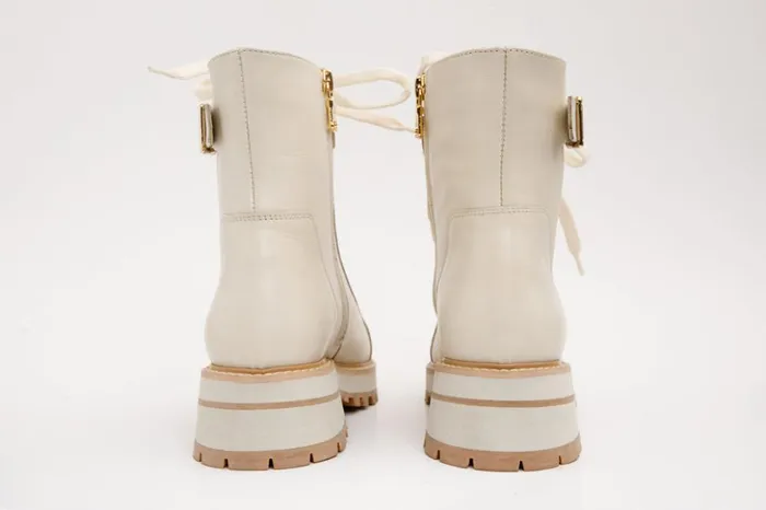 Vinci Leather Boots and Booties The Belgrano Cream Leather LaceUp Ankle Boot With A Side Zipper 8211 Women