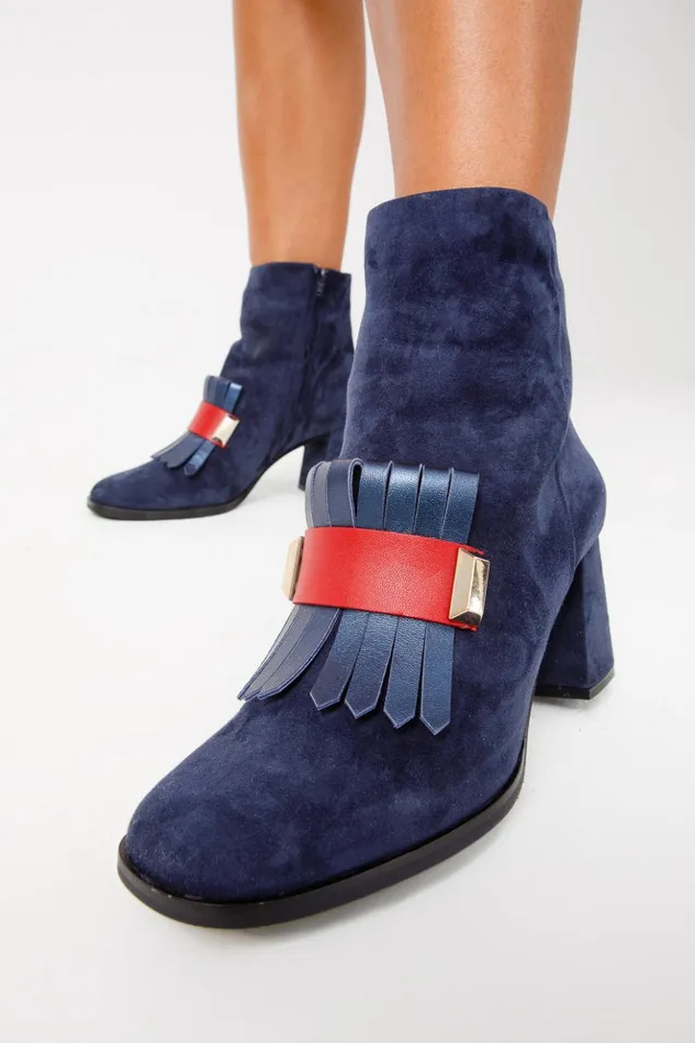 Vinci Leather Boots and Booties The Luksor Navy Blue Suede Leather Block Heel Boot 8211 Women