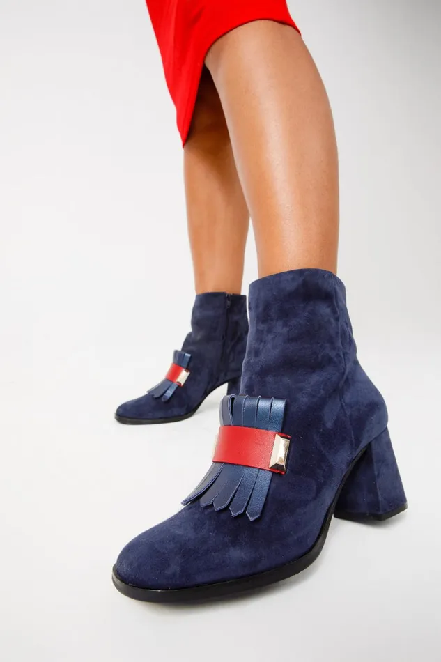 Vinci Leather Boots and Booties The Luksor Navy Blue Suede Leather Block Heel Boot 8211 Women