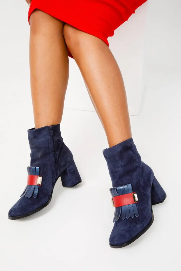 Vinci Leather Boots and Booties The Luksor Navy Blue Suede Leather Block Heel Boot 8211 Women