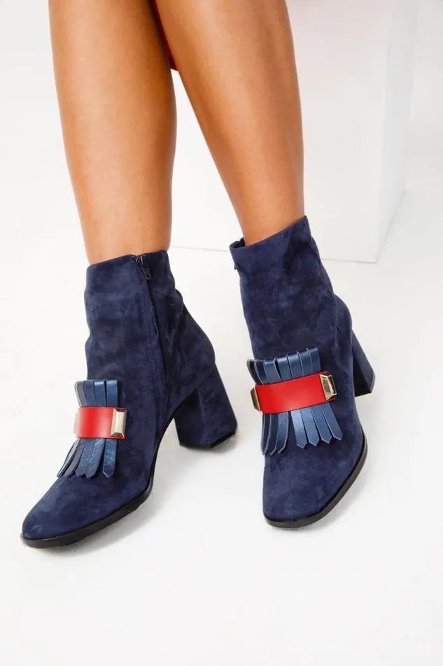 Vinci Leather Boots and Booties The Luksor Navy Blue Suede Leather Block Heel Boot 8211 Women