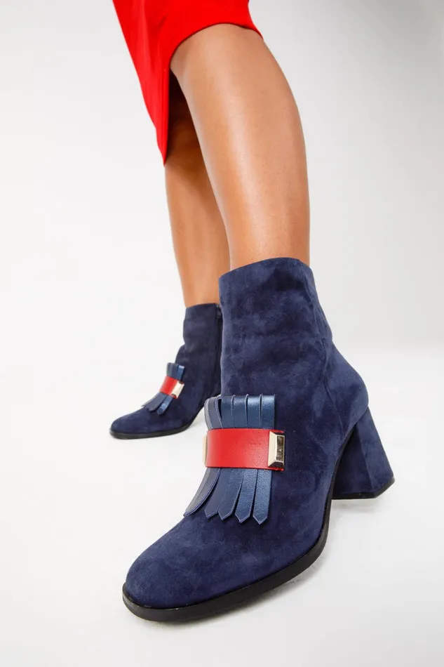 Vinci Leather Boots and Booties The Luksor Navy Blue Suede Leather Block Heel Boot 8211 Women