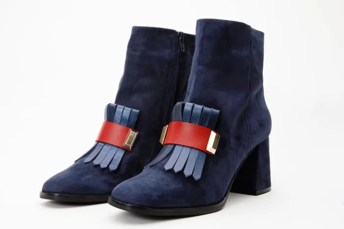 Vinci Leather Boots and Booties The Luksor Navy Blue Suede Leather Block Heel Boot 8211 Women