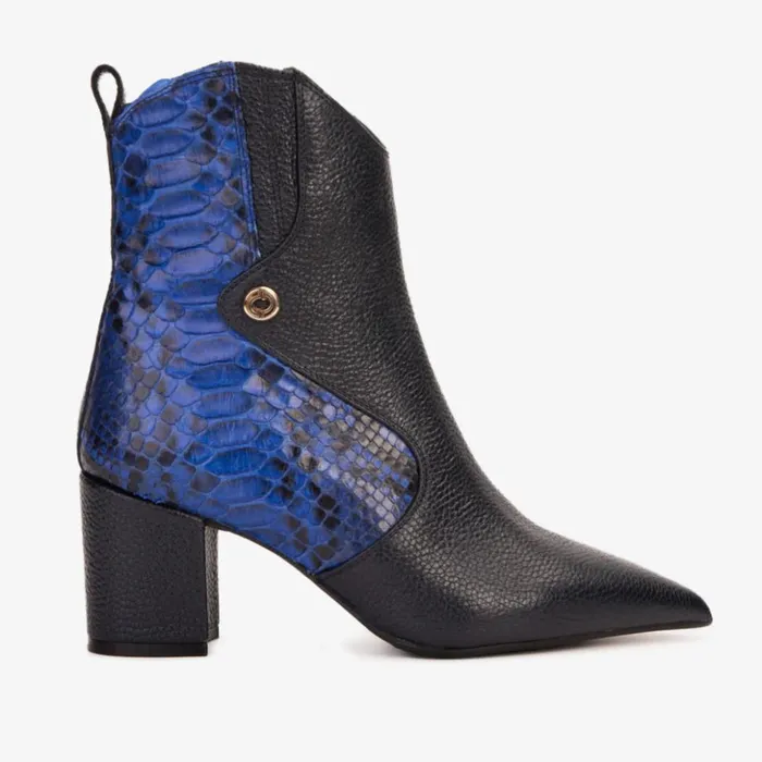 Vinci Leather Boots and Booties The Saturn Sax Blue Pythn Leather Block Heel Boot 8211 Women Vinci Leather Boots and Booties The Saturn Sax Blue Pythn Leather Block Heel Boot 8211 Women