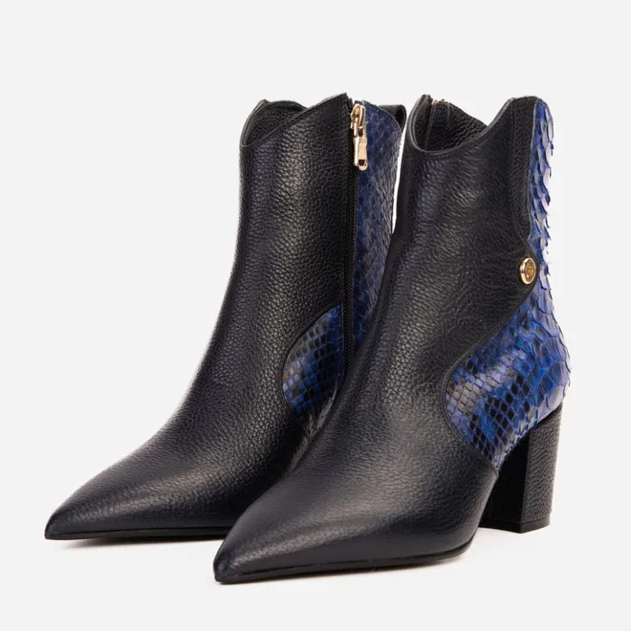 Vinci Leather Boots and Booties The Saturn Sax Blue Pythn Leather Block Heel Boot 8211 Women