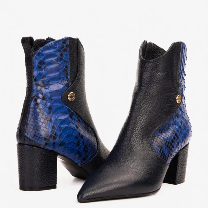 Vinci Leather Boots and Booties The Saturn Sax Blue Pythn Leather Block Heel Boot 8211 Women