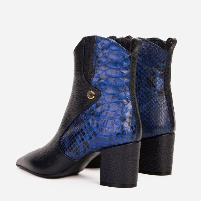 Vinci Leather Boots and Booties The Saturn Sax Blue Pythn Leather Block Heel Boot 8211 Women