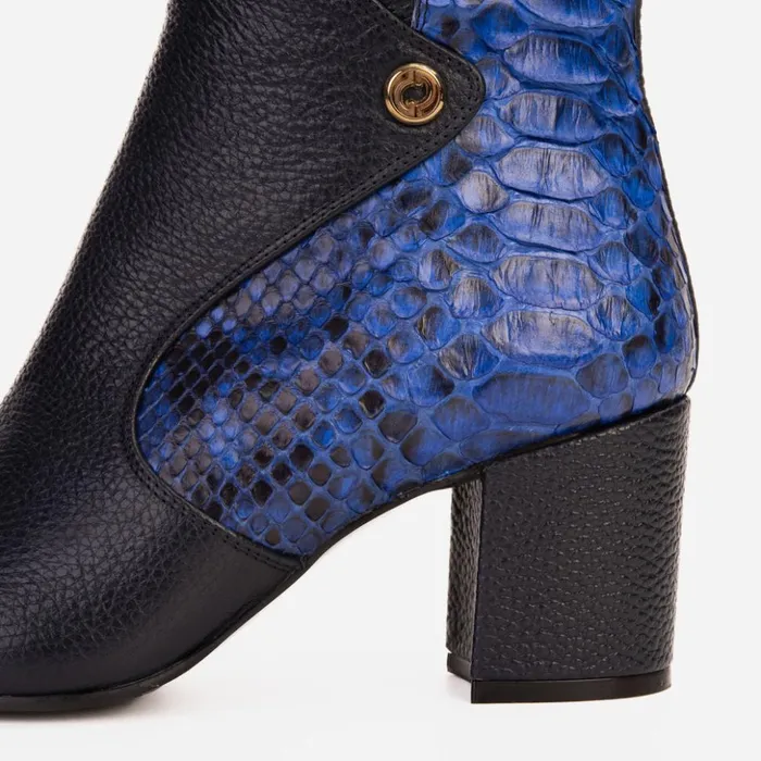 Vinci Leather Boots and Booties The Saturn Sax Blue Pythn Leather Block Heel Boot 8211 Women