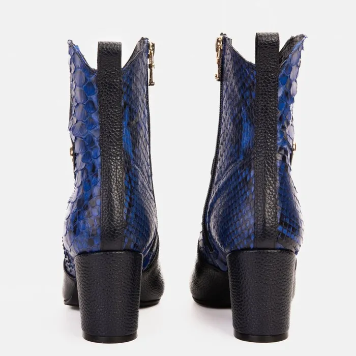 Vinci Leather Boots and Booties The Saturn Sax Blue Pythn Leather Block Heel Boot 8211 Women