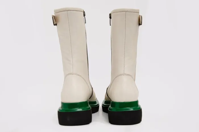 Vinci Leather Boots and Booties The Yako Cream Leather Mid Calf Boot 8211 Women