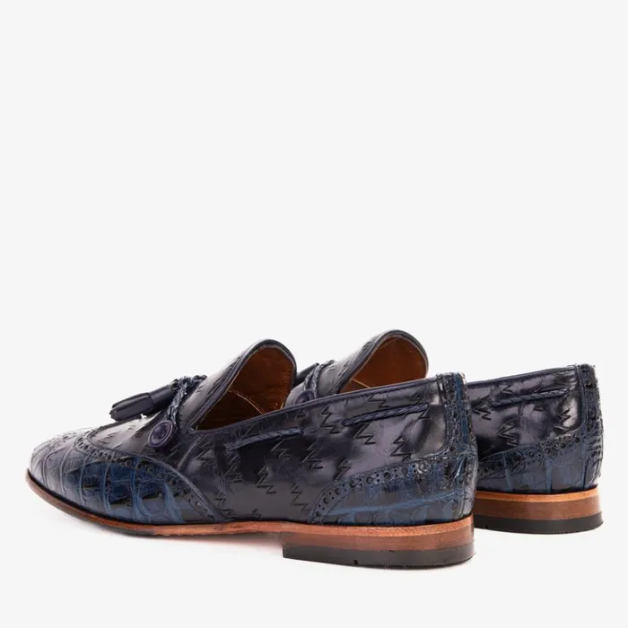 Vinci Leather Dress Shoes The Istanbul Navy Blue Leather Tassel Loafer Shoe 8211 Men