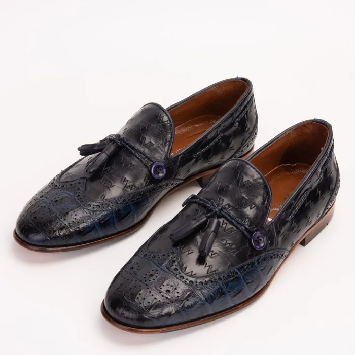 Vinci Leather Dress Shoes The Istanbul Navy Blue Leather Tassel Loafer Shoe 8211 Men