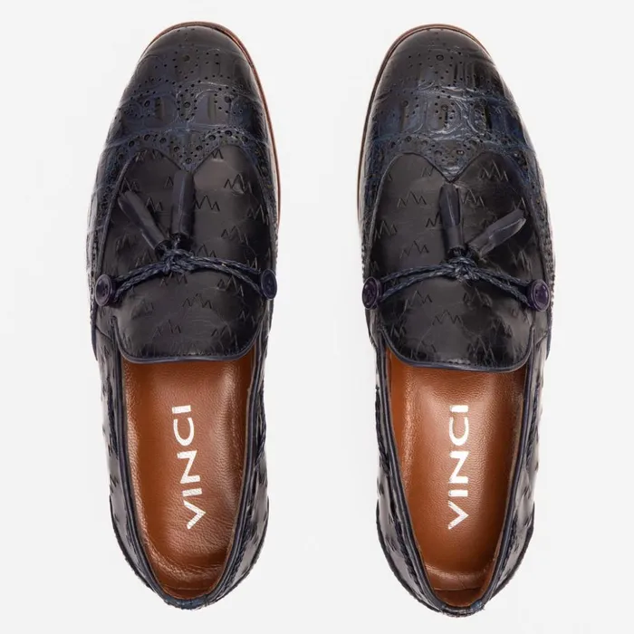 Vinci Leather Dress Shoes The Istanbul Navy Blue Leather Tassel Loafer Shoe 8211 Men