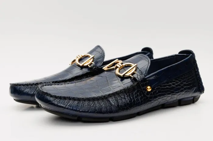 Vinci Leather Dress Shoes The Pisa Navy Blue Leather Bit Drive Loafer Shoe 8211 Men