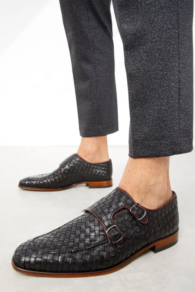 Vinci Leather Dress Shoes The Turan Black Woven Double Monk Strap Dress Shoe 8211 Men