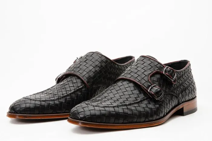 Vinci Leather Dress Shoes The Turan Black Woven Double Monk Strap Dress Shoe 8211 Men