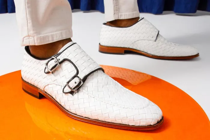 Vinci Leather Dress Shoes The Turan White Woven Double Monk Strap Dress Shoe 8211 Men
