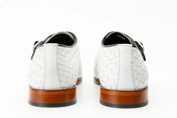 Vinci Leather Dress Shoes The Turan White Woven Double Monk Strap Dress Shoe 8211 Men