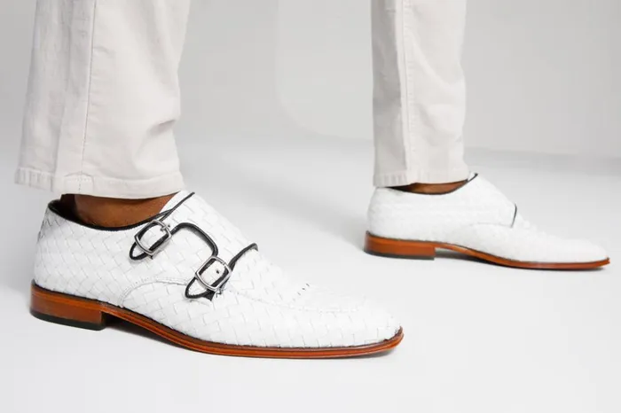 Vinci Leather Dress Shoes The Turan White Woven Double Monk Strap Dress Shoe 8211 Men