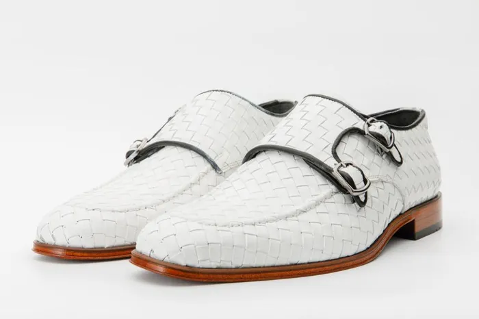 Vinci Leather Dress Shoes The Turan White Woven Double Monk Strap Dress Shoe 8211 Men