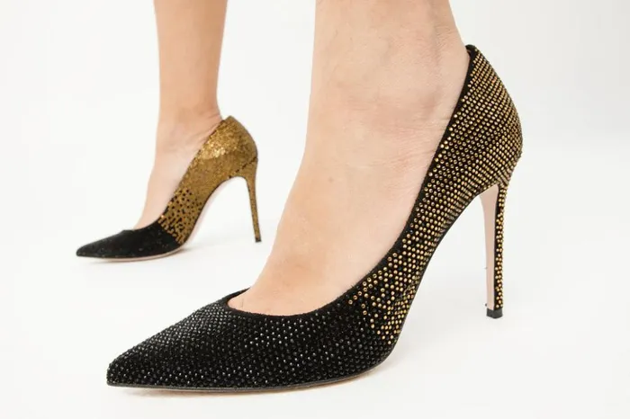 Vinci Leather Heels The Bago Black and Gold Glitter Leather Pump Shoe 8211 Women