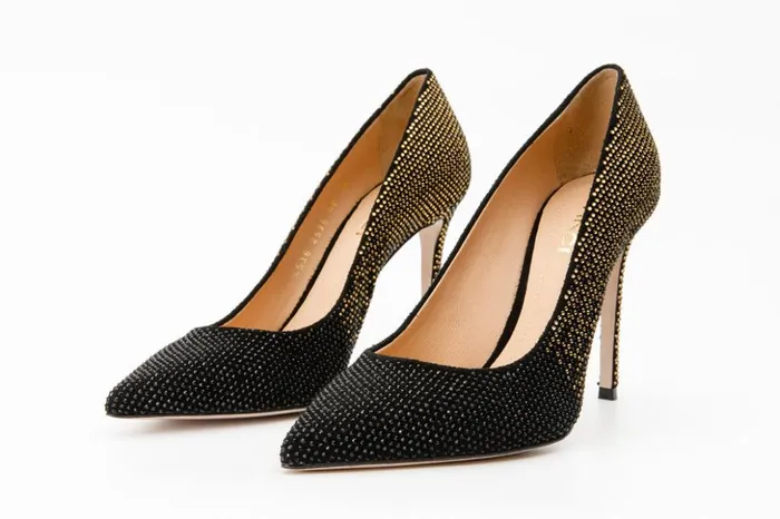 Vinci Leather Heels The Bago Black and Gold Glitter Leather Pump Shoe 8211 Women