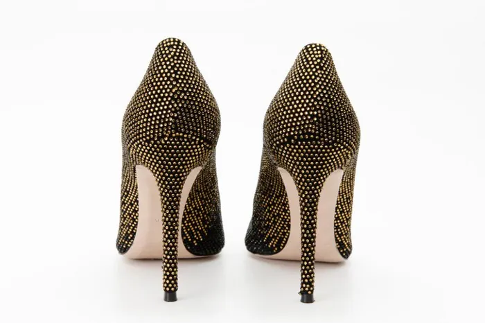 Vinci Leather Heels The Bago Black and Gold Glitter Leather Pump Shoe 8211 Women