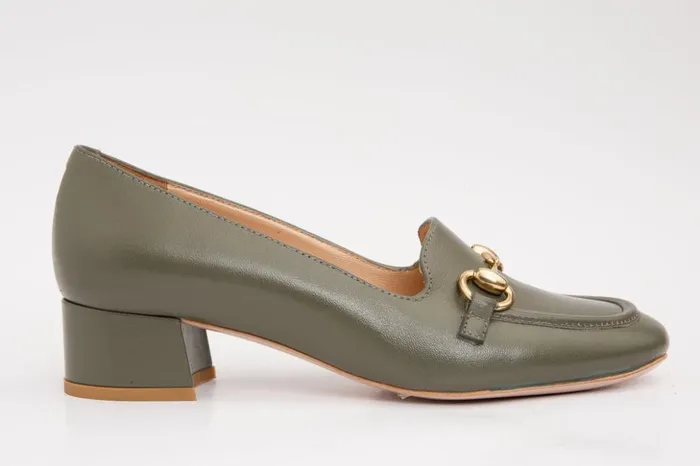 Vinci Leather Heels The Delhi Green Leather Block Heel Pump Shoe 8211 Women