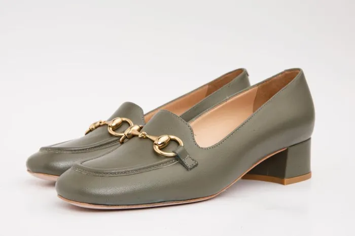 Vinci Leather Heels The Delhi Green Leather Block Heel Pump Shoe 8211 Women