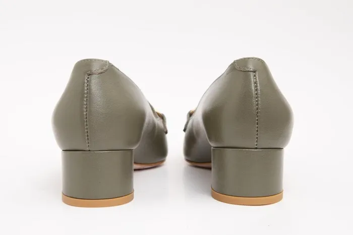 Vinci Leather Heels The Delhi Green Leather Block Heel Pump Shoe 8211 Women