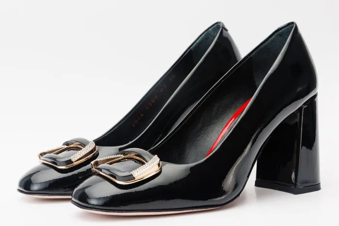 Vinci Leather Heels The Ferrara Black Patent Leather Block Heel Pump Shoe 8211 Women