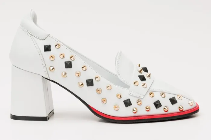Vinci Leather Heels The Infanta White Spike Leather Block Heel Pump Shoe 8211 Women Vinci Leather Heels The Infanta White Spike Leather Block Heel Pump Shoe 8211 Women