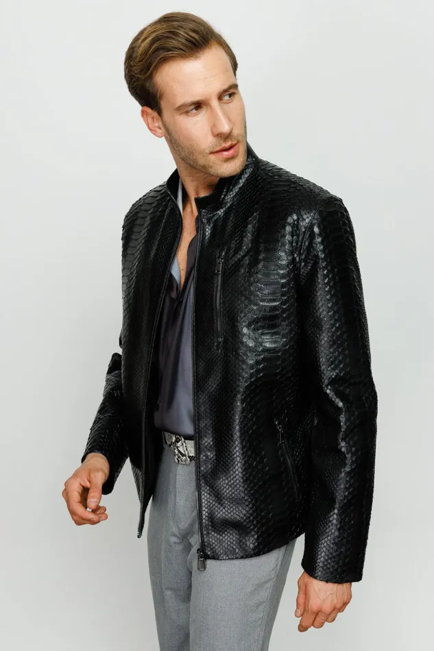 Vinci Leather Leather Jackets The Boss Pythn Black Leather Jacket 8211 Men