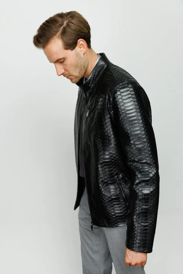 Vinci Leather Leather Jackets The Boss Pythn Black Leather Jacket 8211 Men
