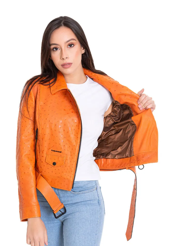 Vinci Leather Leather Jackets The Martos Orange Ostrich Leather Jacket 8211 Women
