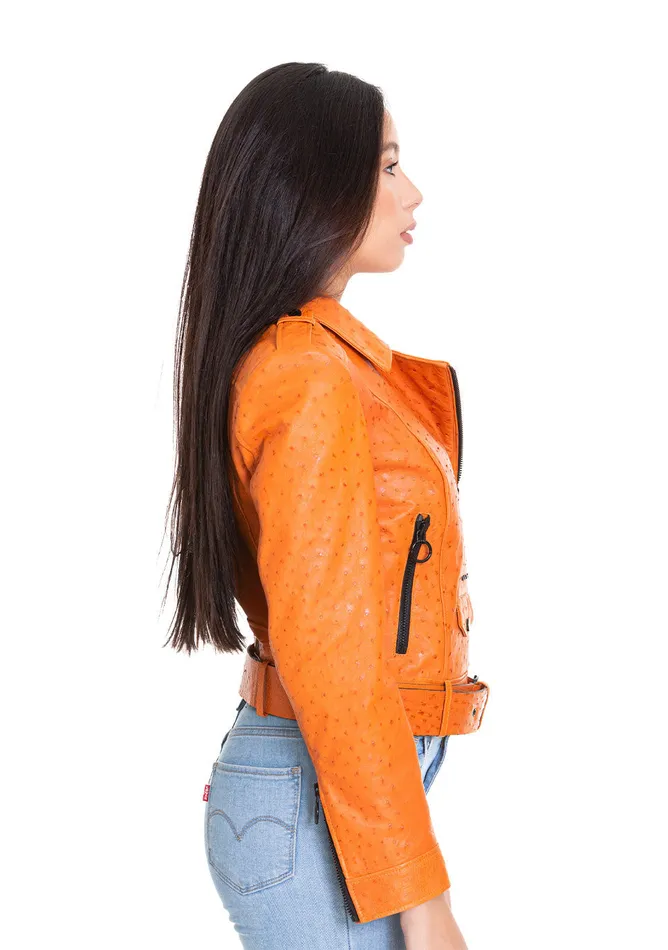 Vinci Leather Leather Jackets The Martos Orange Ostrich Leather Jacket 8211 Women