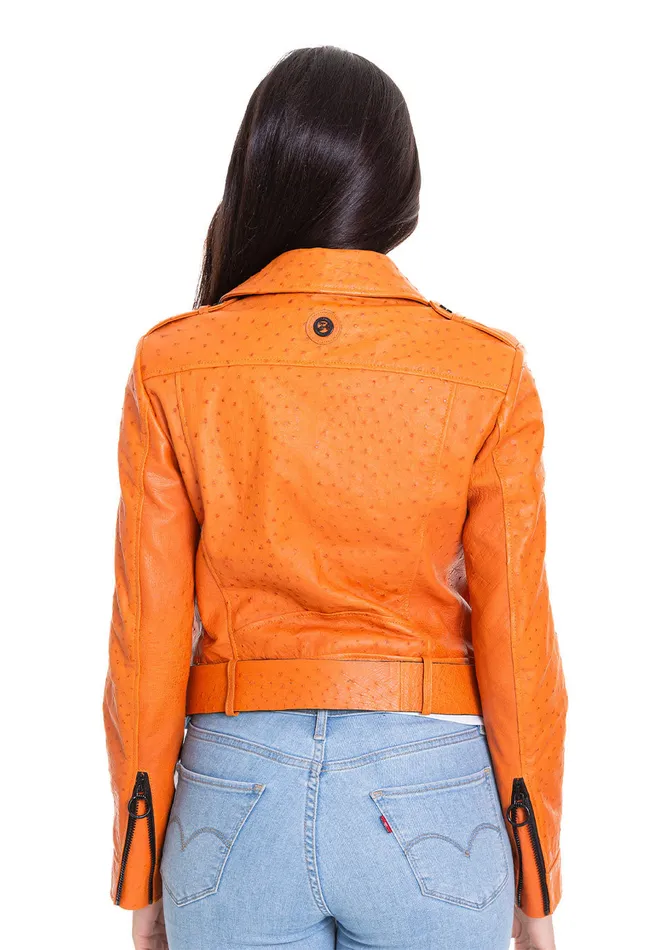 Vinci Leather Leather Jackets The Martos Orange Ostrich Leather Jacket 8211 Women