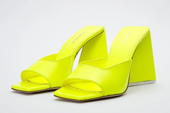 Vinci Leather Sandals The Butterfly Block Heel Neon Yellow Patent Leather Sandal 8211 Women