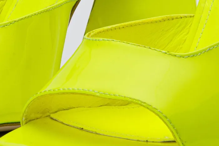 Vinci Leather Sandals The Butterfly Block Heel Neon Yellow Patent Leather Sandal 8211 Women