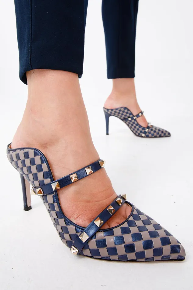 Vinci Leather Sandals The Dosso Navy Blue Handwoven Pointy Toe Leather Sandal 8211 Women