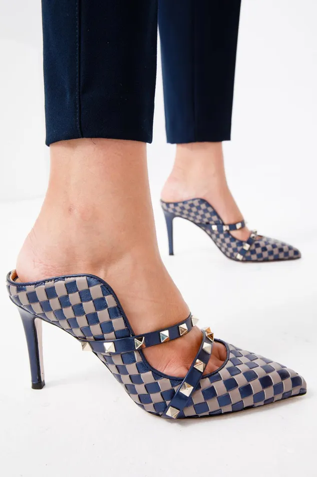 Vinci Leather Sandals The Dosso Navy Blue Handwoven Pointy Toe Leather Sandal 8211 Women