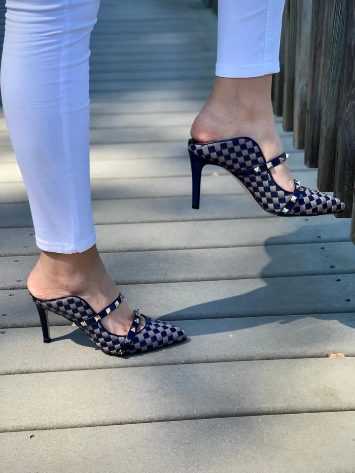 Vinci Leather Sandals The Dosso Navy Blue Handwoven Pointy Toe Leather Sandal 8211 Women