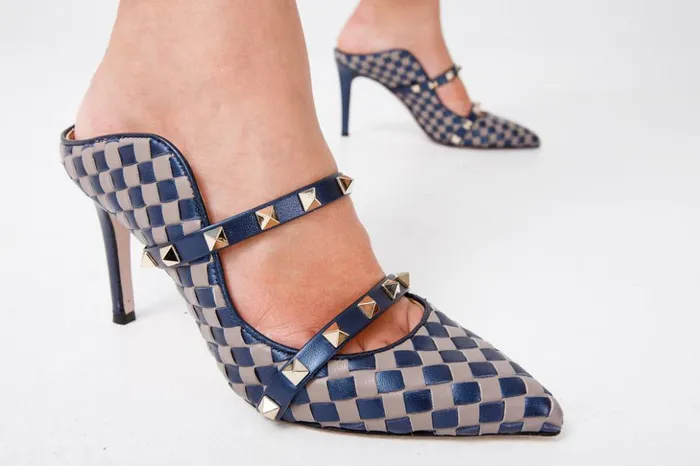 Vinci Leather Sandals The Dosso Navy Blue Handwoven Pointy Toe Leather Sandal 8211 Women