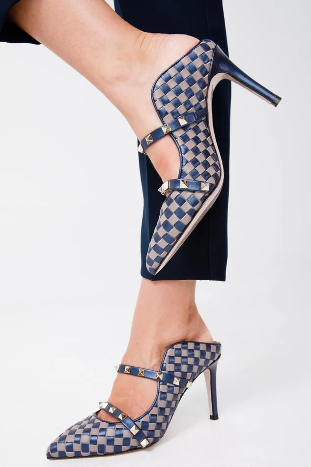 Vinci Leather Sandals The Dosso Navy Blue Handwoven Pointy Toe Leather Sandal 8211 Women