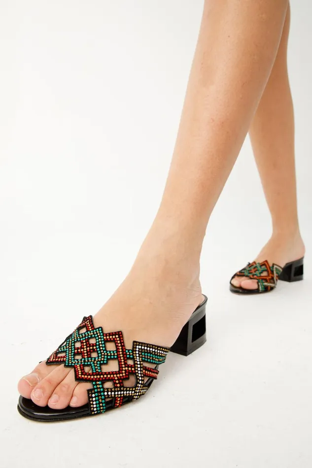 Vinci Leather Sandals The Palma Black Glitter Leather Block Heel Sandal 8211 Women