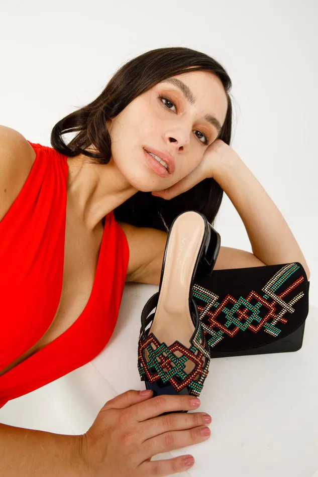 Vinci Leather Sandals The Palma Black Glitter Leather Block Heel Sandal 8211 Women