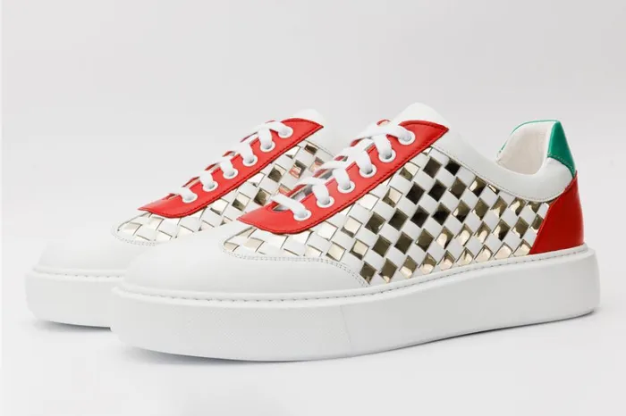 Vinci Leather Sneakers The Messina White and Gold Woven Leather Sneaker 8211 Men